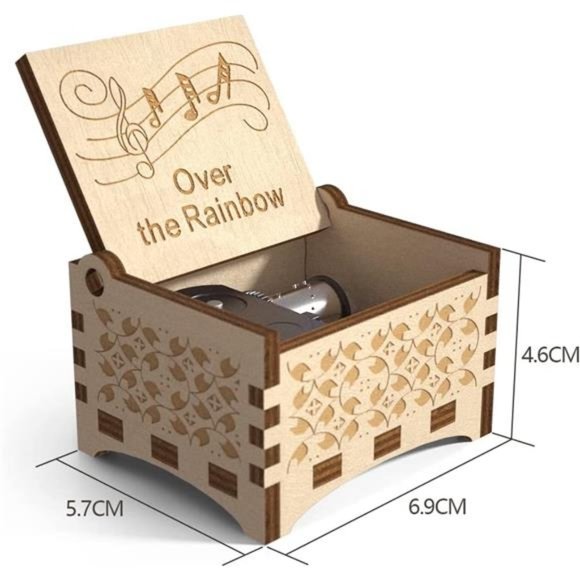 Over The Rainbow Music Box -Wind Engraved Music Cute Wood Box Best Gift - Picture 3 of 5